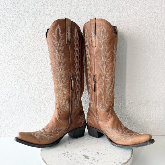 Lane LEXINGTON Knee High Womens Cowboy Boots 7.5 Brown Western Cowgirl Lace Up - Picture 7 of 11